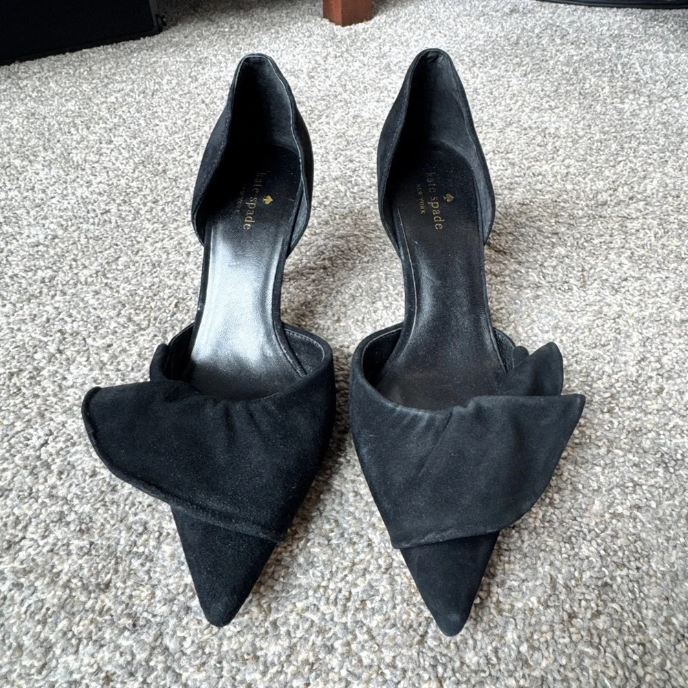 kate spade Black Pointed D'Orsay Heels with Folded Vamp Detail